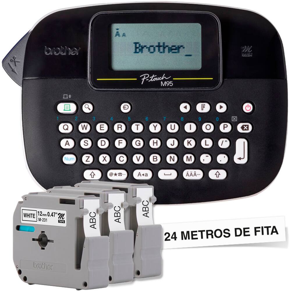 Kit Rotulador Brother PT-M95BKBP + 3 Fitas originais M231 - Impressorajato
