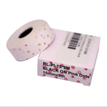 Fita para Rotuladora Pantum PP-110 Branca bolinha Rosa- (15mm x 9m)