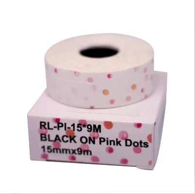 Fita para Rotuladora Pantum PP-110 Branca bolinha Rosa- (15mm x 9m)