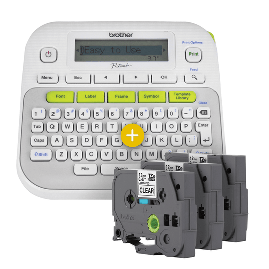 Kit Rotulador Brother PT-D210 + 3 Fitas TZe231 Preto/Branco - Impressorajato