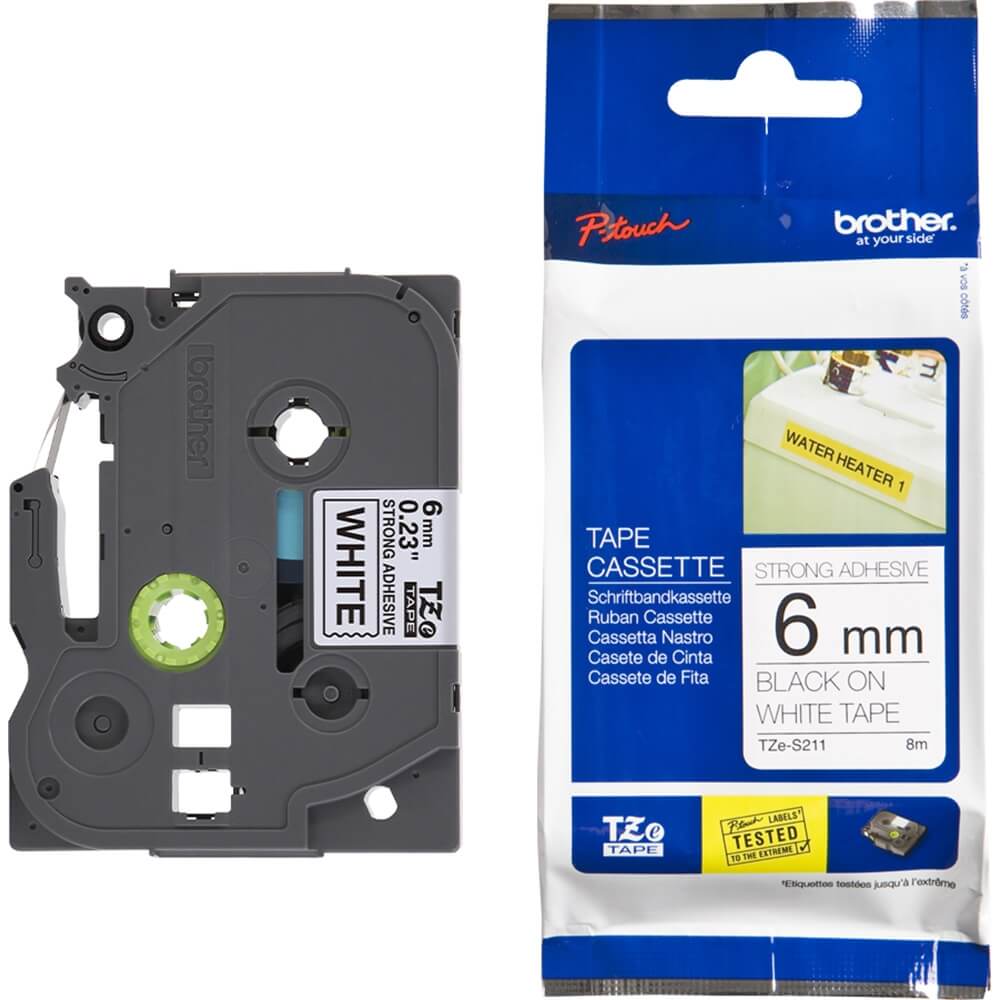 Fita Industrial Brother TZE-S211 6mm Preto/Branco - Impressorajato