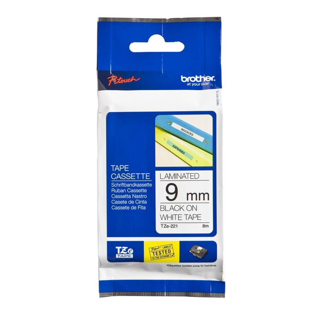 Fita Brother TZE-221 9mm Preto sobre Branco - Impressorajato