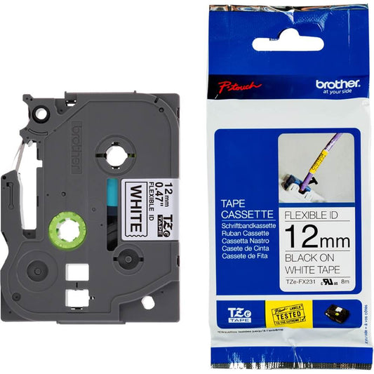Fita Brother Flexivel TZE-FX231 12mm Preto/Branco - Impressorajato