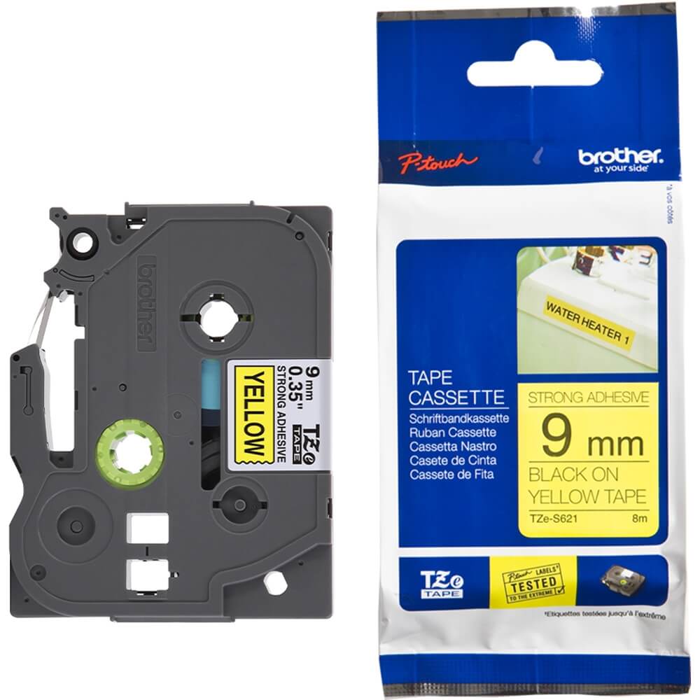 Fita Industrial Brother TZE-S621 9mm Preto/Amarelo - Impressorajato