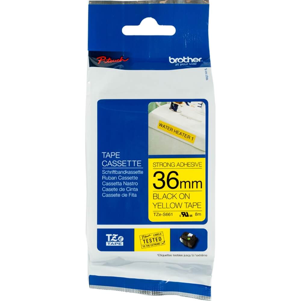 Fita Brother TZE-S661 36mm Preto sobre Amarelo Industrial - Impressorajato