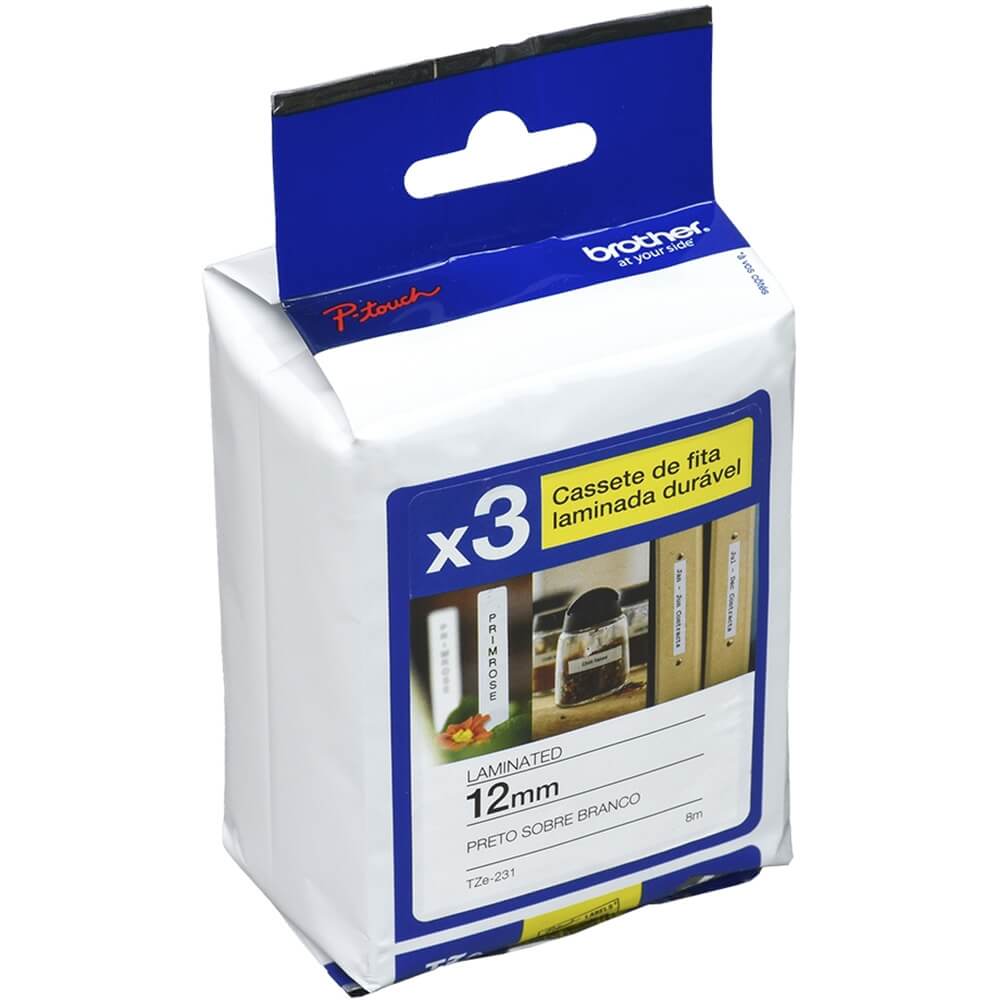Kit 3 Fitas TZE-231 Brother 12mm Preto/Branco - Impressorajato