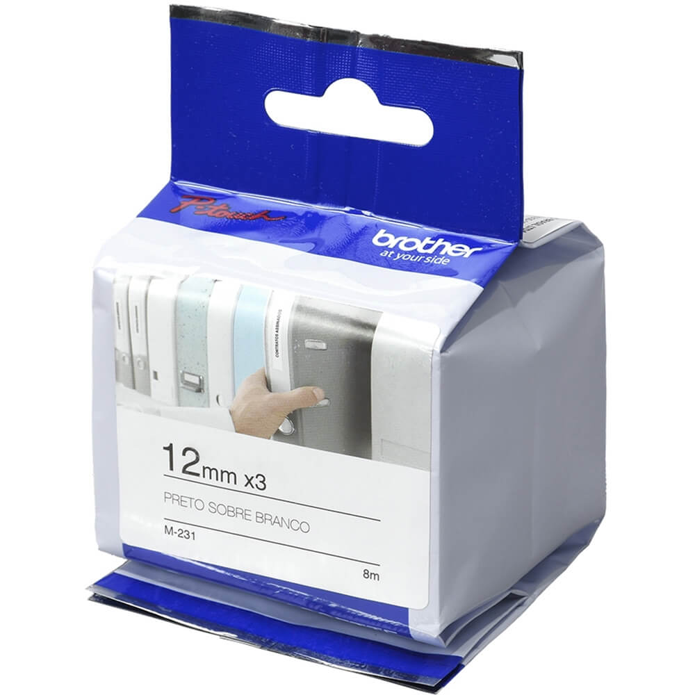 Kit Fita Brother M-231 12mm Preto/Branco c/ 3 Unidades - Impressorajato