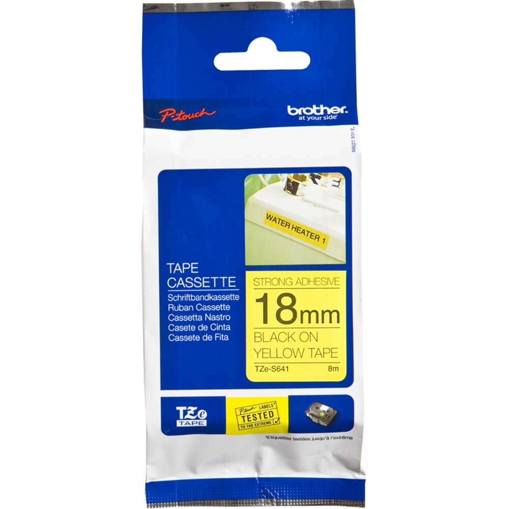 Fita Industrial Brother TZE-S641 18mm Preto/Amarelo - Impressorajato