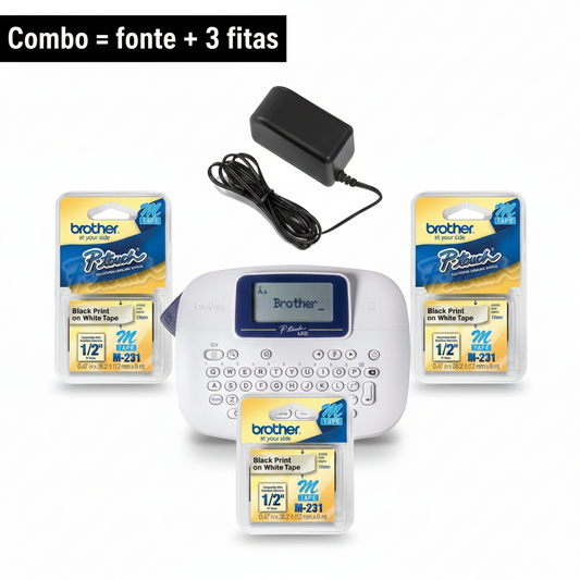 Combo Organizador: Rotulador Brother PT-M95WT + Fonte de Alimentação + 3 Fitas M-231