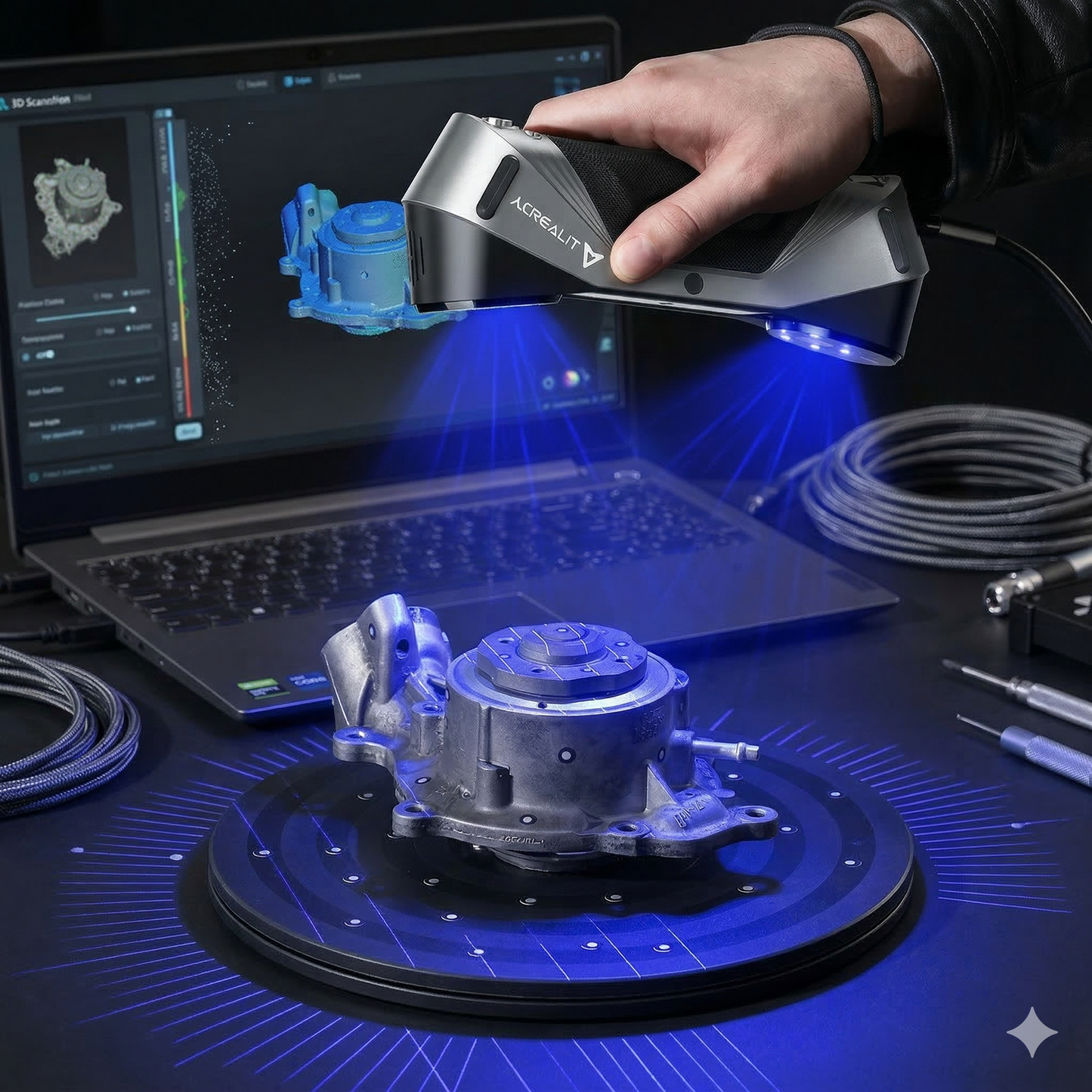 Scanner 3D Creality CR-Scan Raptor - Laser Azul Metrológico e Luz NIR Full Color