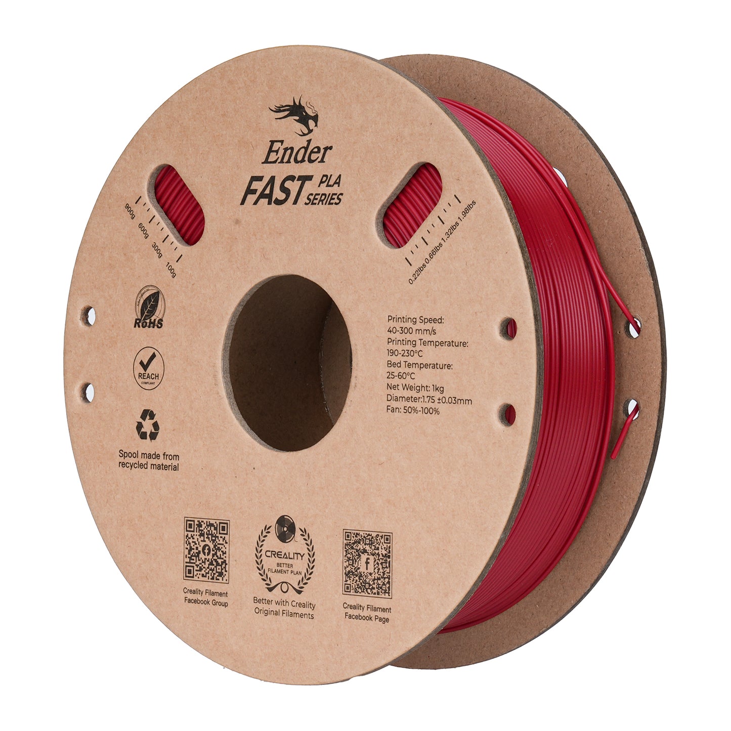 Filamento 3D Creality Ender Fast PLA 1,75mm 1Kg Vermelho Fogo