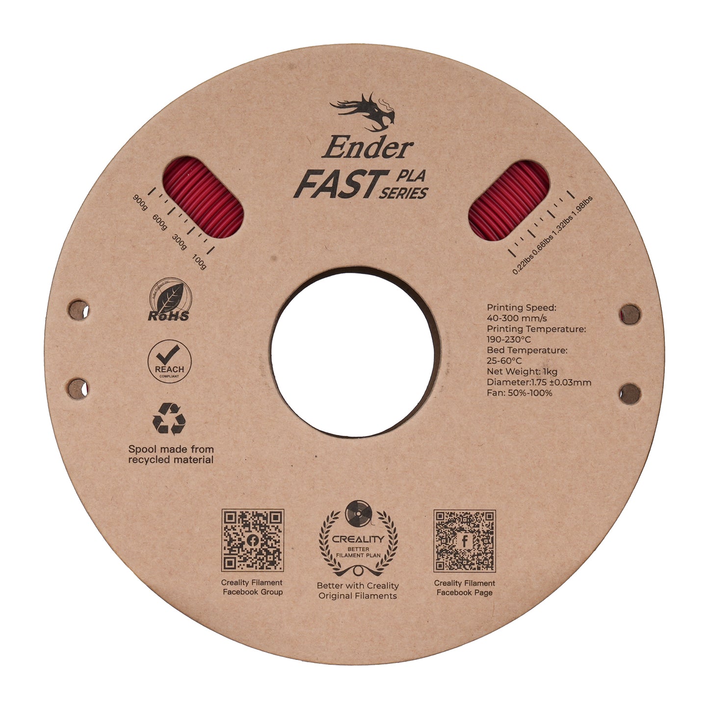 Filamento 3D Creality Ender Fast PLA 1,75mm 1Kg Vermelho Fogo
