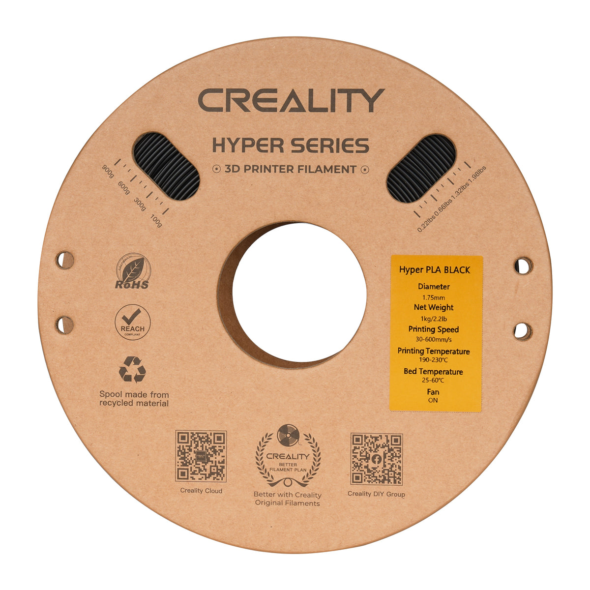 Filamento 3D Creality Hyper PLA 1,75mm 1Kg Preto