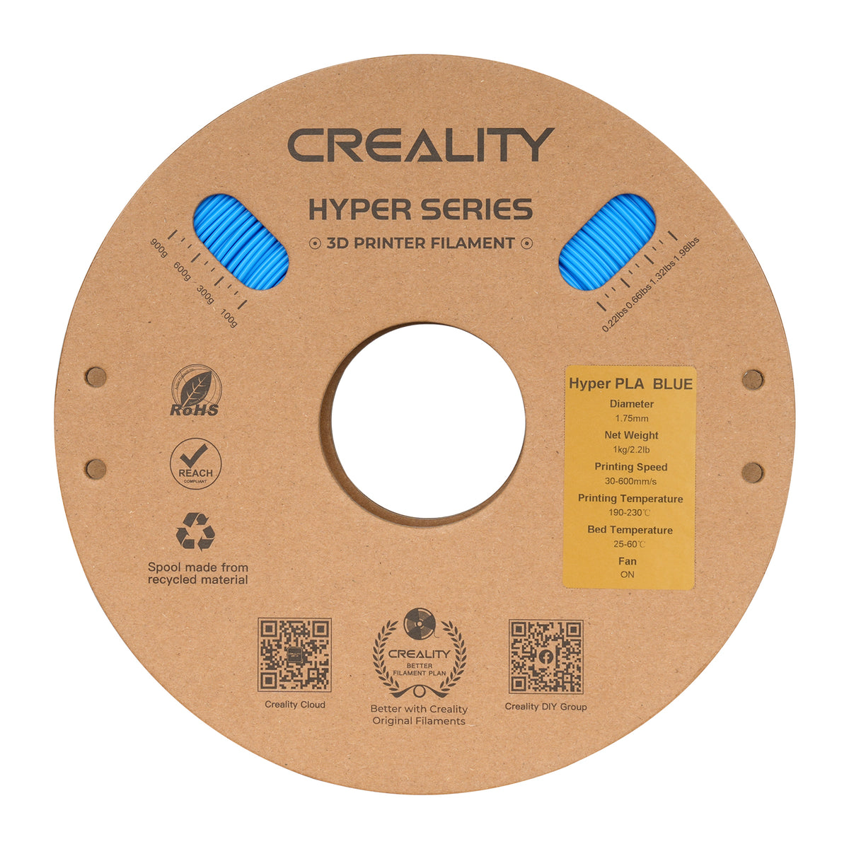 Filamento 3D Creality Hyper PLA 1,75mm 1Kg Azul