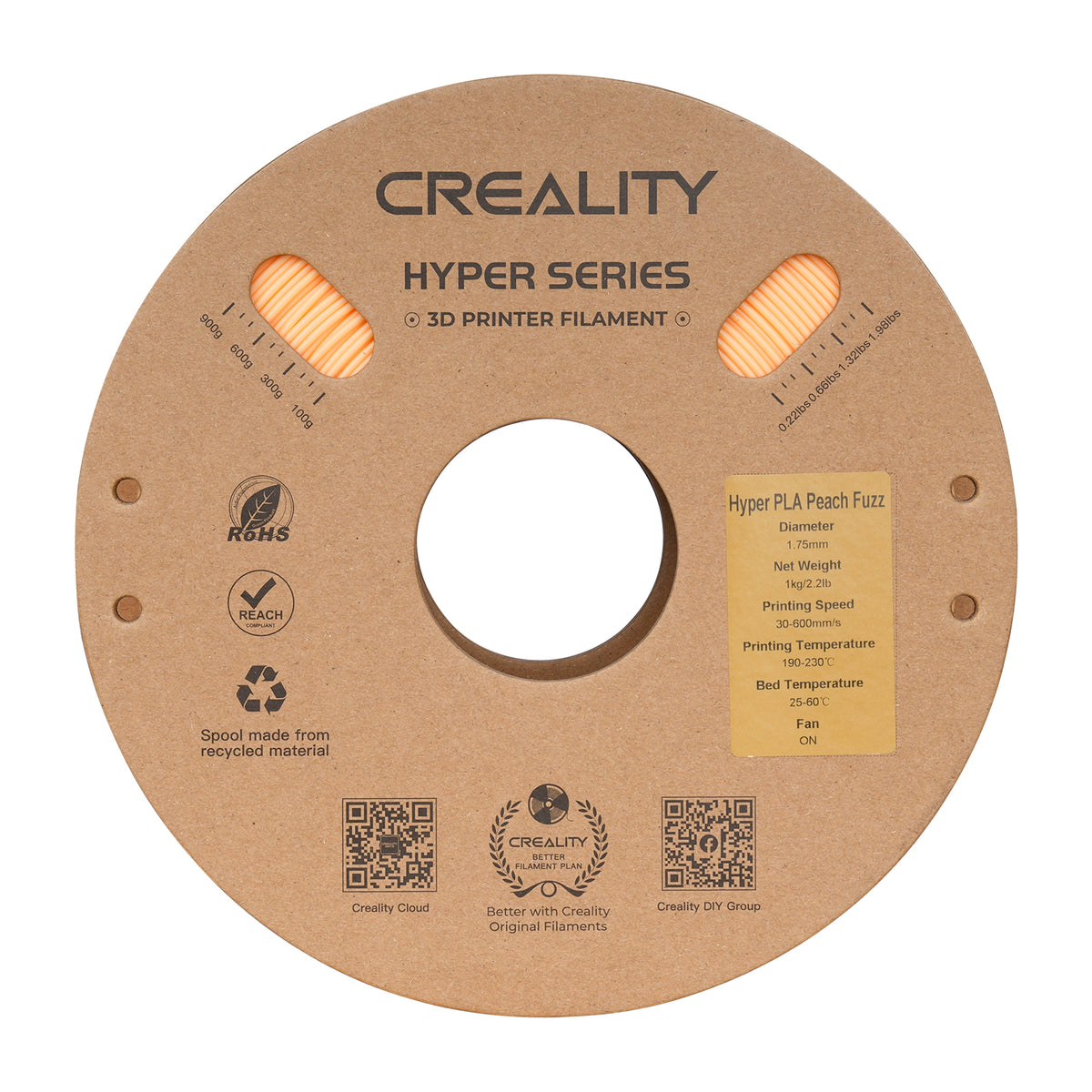 Filamento 3D Creality Hyper PLA 1,75mm 1Kg Rosa Pêssego