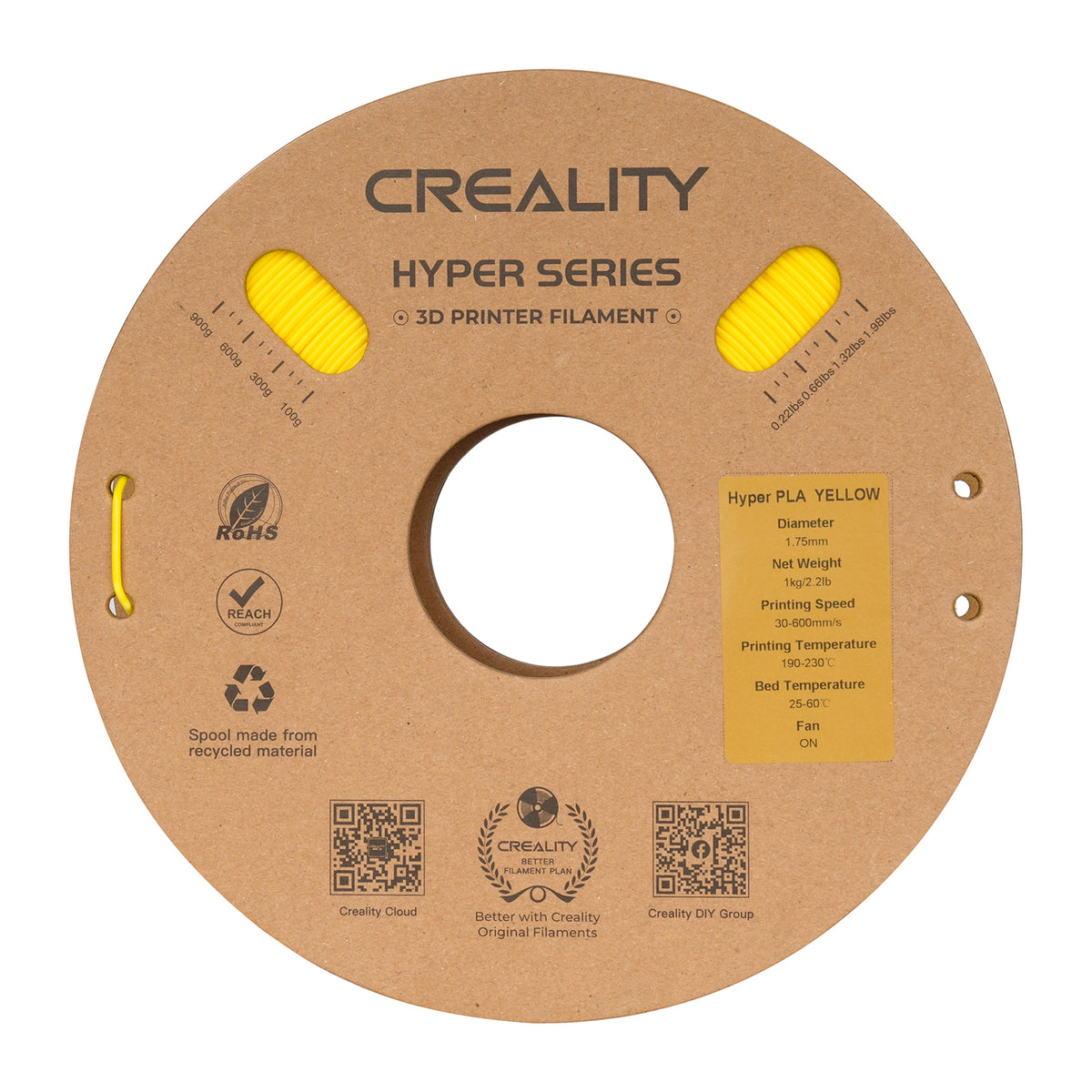 Filamento 3D Creality Hyper PLA 1,75mm 1Kg Amarelo