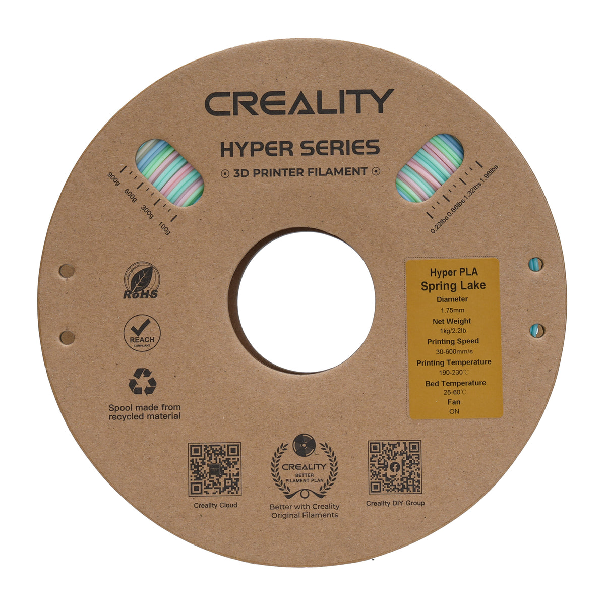 Filamento Creality Hyper Rainbow Spring Lake 1,75mm 1Kg  Colorido