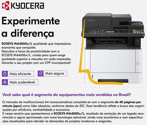 Impressora Multifuncional Kyocera Ecosys MA4000x MA4000xl Laser Mono 110v