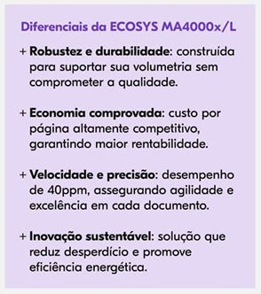 Impressora Multifuncional Kyocera Ecosys MA4000x MA4000xl Laser Mono 110v