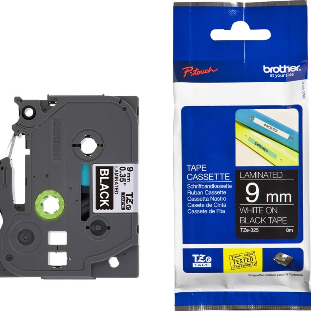 Fita Brother TZE-325 9mm Branco/Preto - Impressorajato