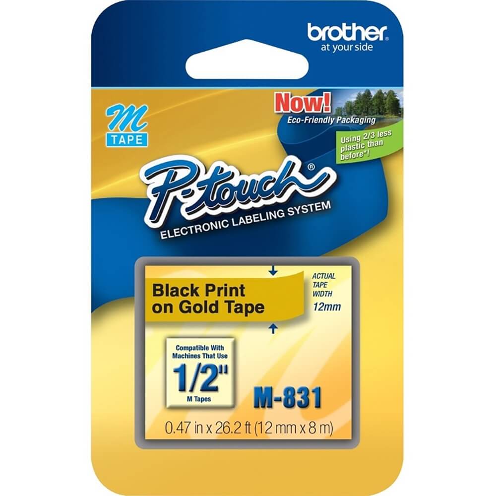 Fita Brother M-831 12mm Preto/Ouro - Impressorajato