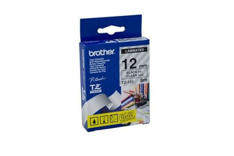 Fita Brother TZE-131 12mm Preto/Transparente - Impressorajato