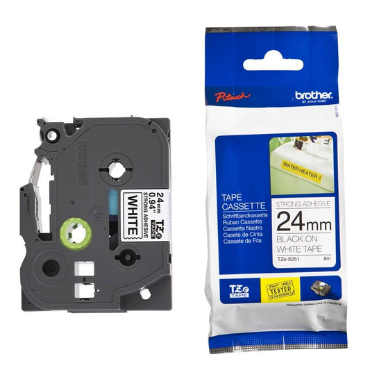 Fita Industrial Brother TZE-S251 24mm Preto/Branco - Impressorajato